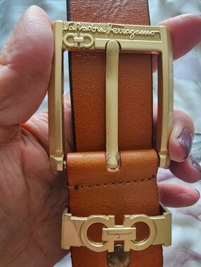 Salvatore Ferragamo Brown Mens Or Womens  Leather Belt with Gold Stamp